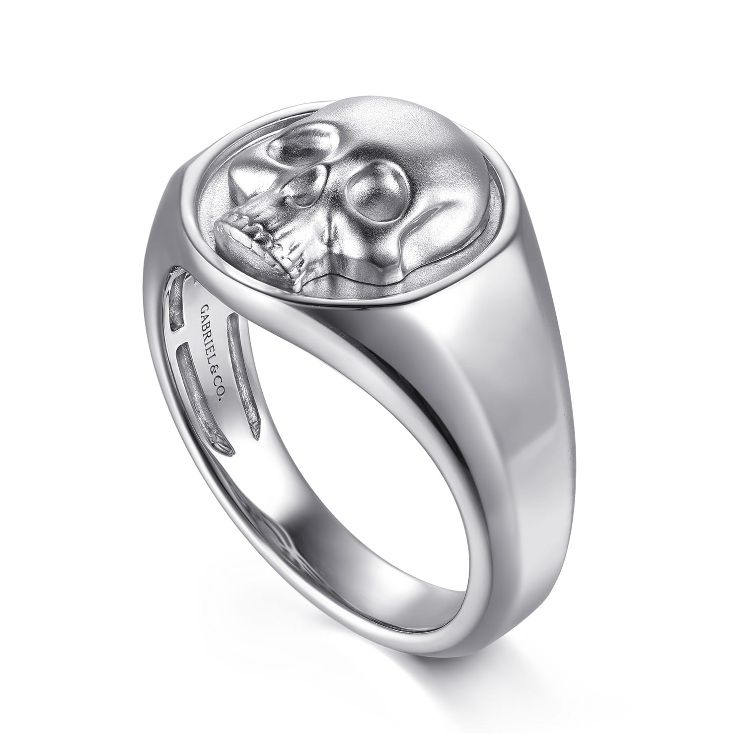 Wide 925 Sterling Silver Skull Signet Ring in Sand Blast Finish - Shot 3