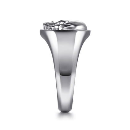 Wide 925 Sterling Silver Skull Signet Ring in Sand Blast Finish