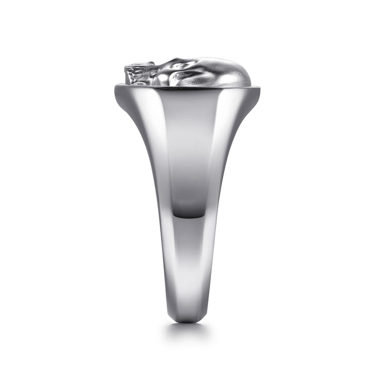 Wide 925 Sterling Silver Skull Signet Ring in Sand Blast Finish - Shot 4