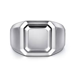 Wide 925 Sterling Silver Square Men's Faceted Signet Ring