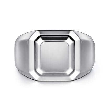 Wide 925 Sterling Silver Square Men's Faceted Signet Ring