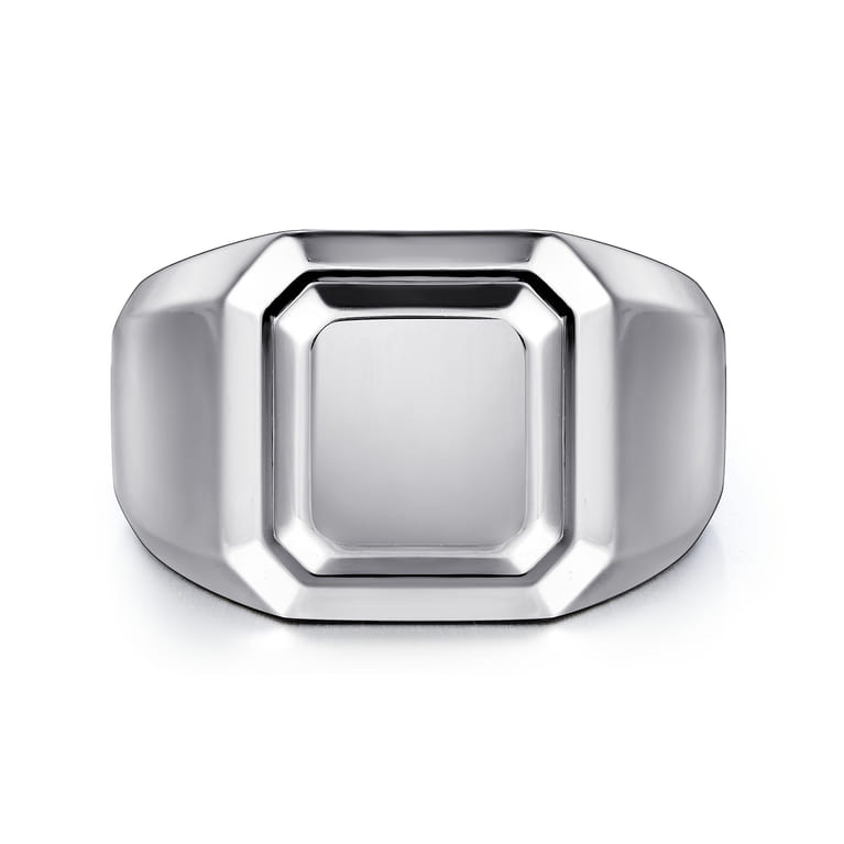 Wide 925 Sterling Silver Square Men's Faceted Signet Ring - Shot 1