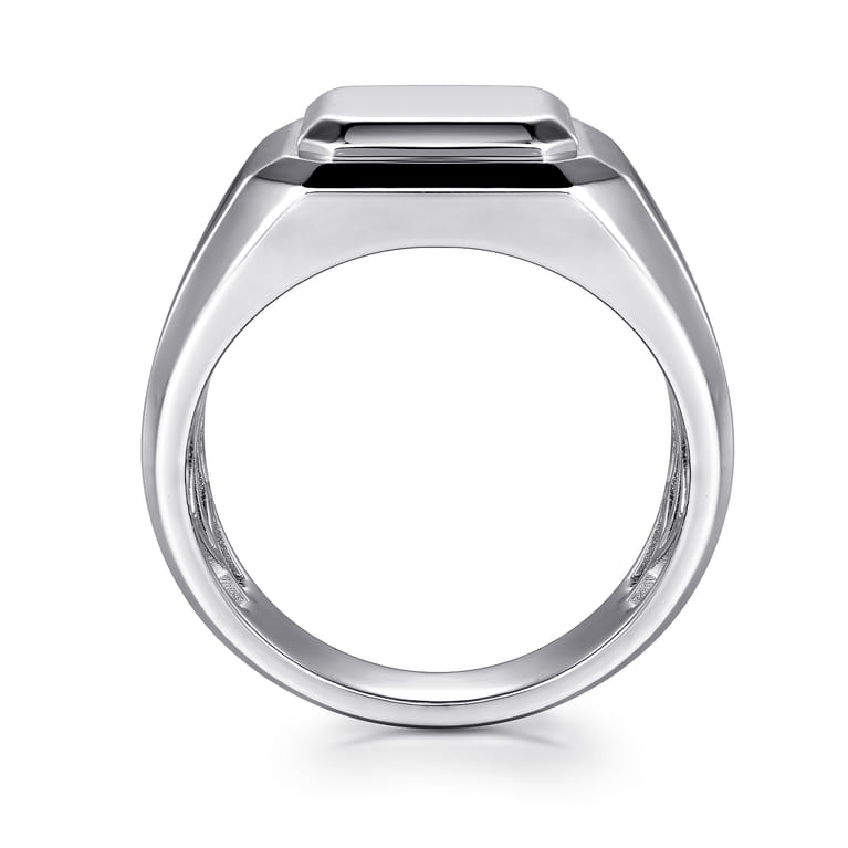 Wide 925 Sterling Silver Square Men's Faceted Signet Ring - Shot 2