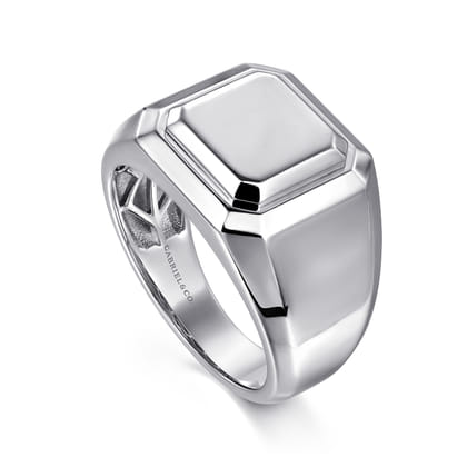 Wide 925 Sterling Silver Square Men's Faceted Signet Ring