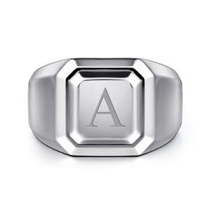 Wide 925 Sterling Silver Square Men's Faceted Signet Ring
