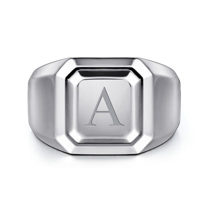 Wide 925 Sterling Silver Square Men's Faceted Signet Ring