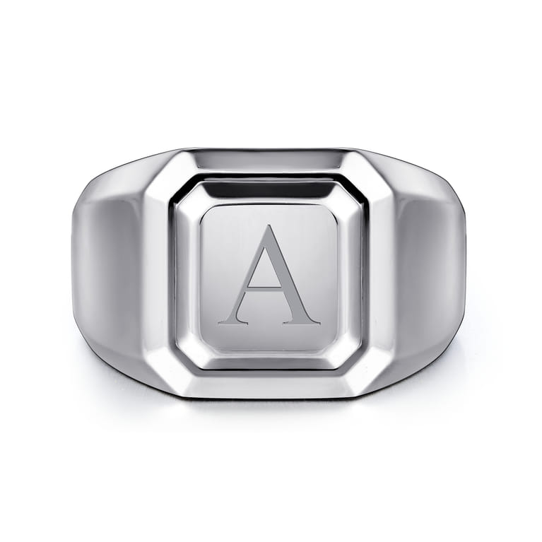 Wide 925 Sterling Silver Square Men's Faceted Signet Ring - Shot 6
