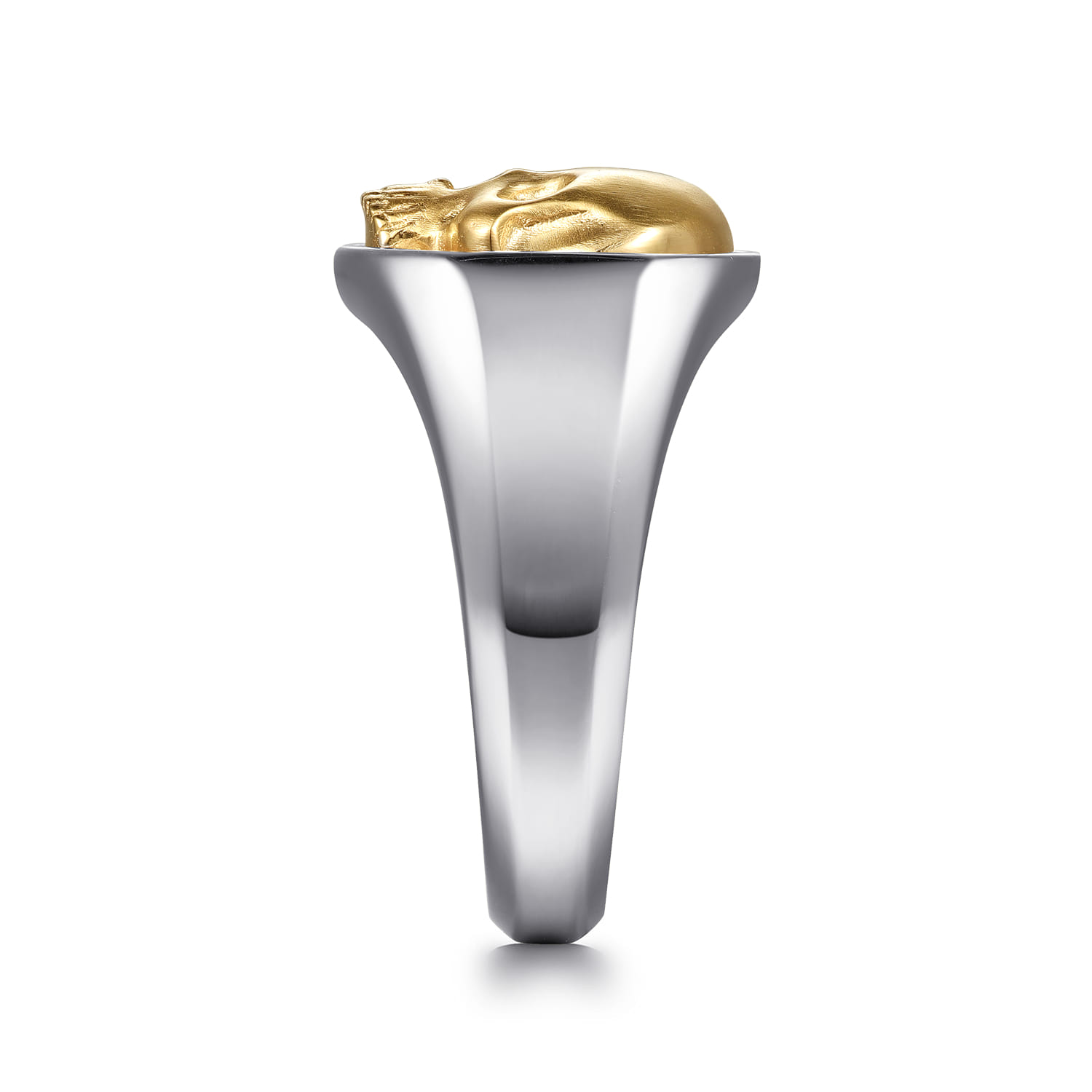 Wide 925 Sterling Silver and 14K Yellow Gold Skull Signet Ring - Shot 4