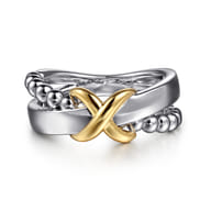 Wide Band Criss Cross 14K Yellow Gold and 925 Sterling Silver Bujukan
