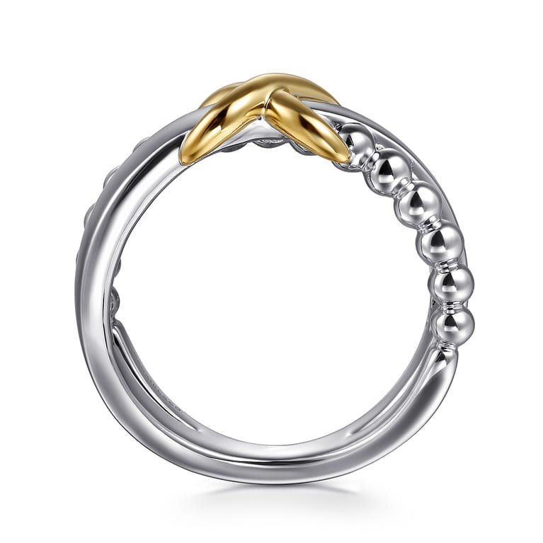 Wide Band Criss Cross 14K Yellow Gold and 925 Sterling Silver Bujukan - Shot 2