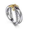 Wide Band Criss Cross 14K Yellow Gold and 925 Sterling Silver Bujukan