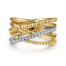 Wide Band Criss Cross Ring 14K White and Yellow Gold Diamond 0.25ct Bujukan - 0.25 ct