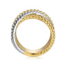 Wide Band Criss Cross Ring 14K White and Yellow Gold Diamond 0.25ct Bujukan - 0.25 ct