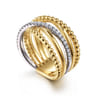 Wide Band Criss Cross Ring 14K White and Yellow Gold Diamond 0.25ct Bujukan - 0.25 ct