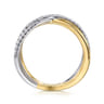 Wide Band Criss Cross Ring 14K White and Yellow Gold Diamond 0.25ct - 0.25 ct