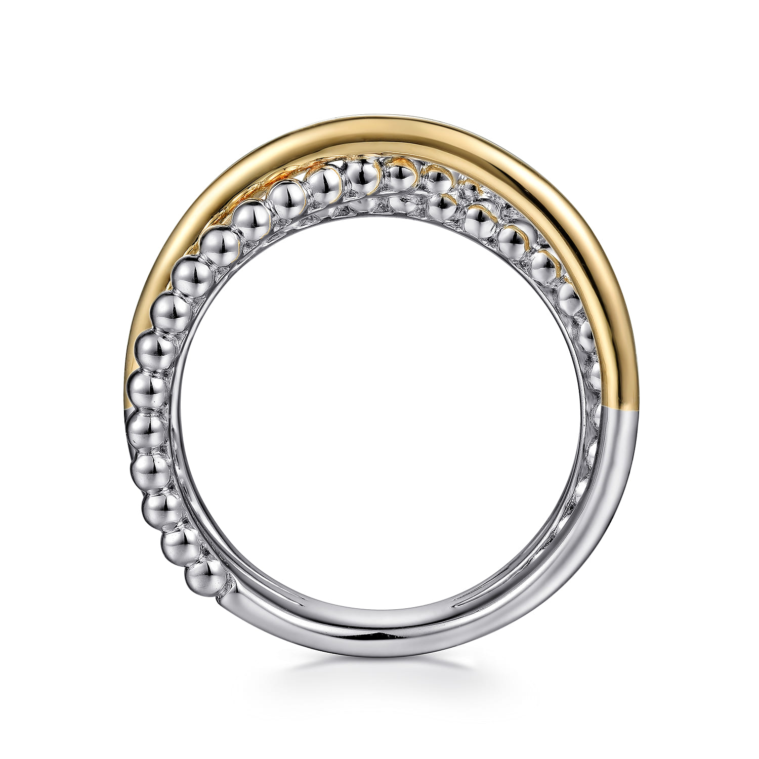 Wide Band Criss Cross Ring 14K Yellow Gold and 925 Sterling Silver