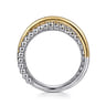 Wide Band Criss Cross Ring 14K Yellow Gold and 925 Sterling Silver