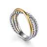 Wide Band Criss Cross Ring 14K Yellow Gold and 925 Sterling Silver