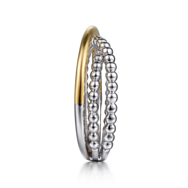 Wide Band Criss Cross Ring 14K Yellow Gold and 925 Sterling Silver - Shot 4