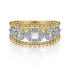 Wide Band Easy-Stack Ring 14K White and Yellow Gold Diamond 0.35ct Bujukan