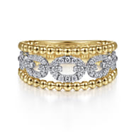 Wide Band Easy-Stack Ring 14K White and Yellow Gold Diamond 0.35ct Bujukan