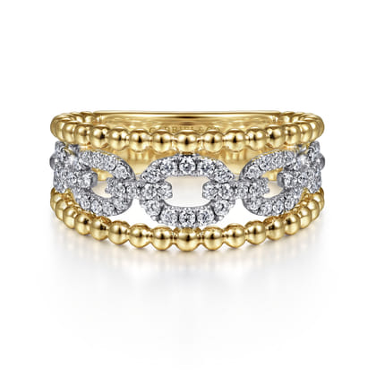 Wide Band Easy-Stack Ring 14K White and Yellow Gold Diamond 0.35ct Bujukan