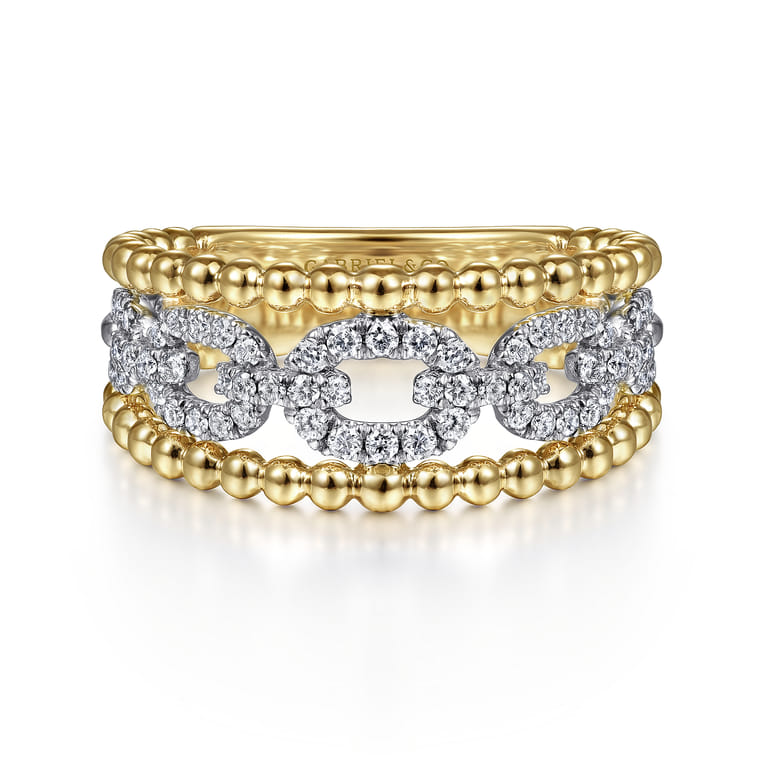 Wide Band Easy-Stack Ring 14K White and Yellow Gold Diamond 0.35ct Bujukan - 0.35 ct - Shot 1