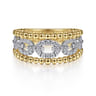 Wide Band Easy-Stack Ring 14K White and Yellow Gold Diamond 0.35ct Bujukan - 0.35 ct