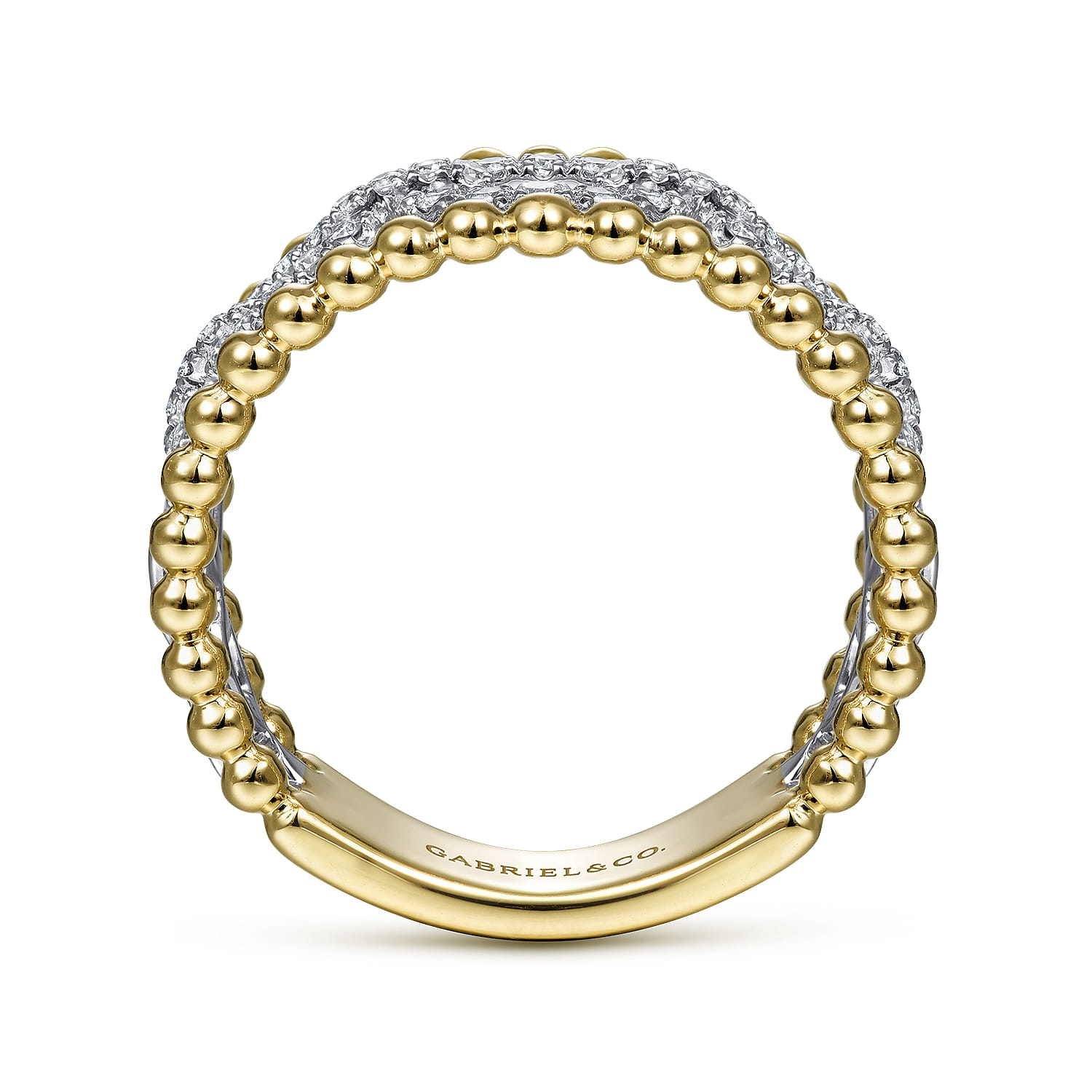 Wide Band Easy-Stack Ring 14K White and Yellow Gold Diamond 0.35ct Bujukan - 0.35 ct - Shot 2