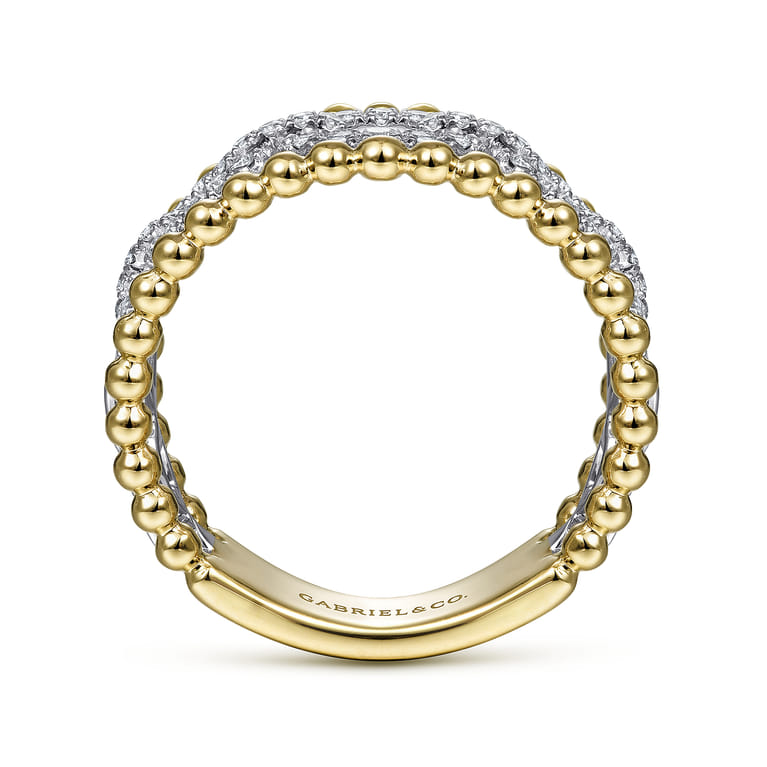 Wide Band Easy-Stack Ring 14K White and Yellow Gold Diamond 0.35ct Bujukan - 0.35 ct - Shot 2