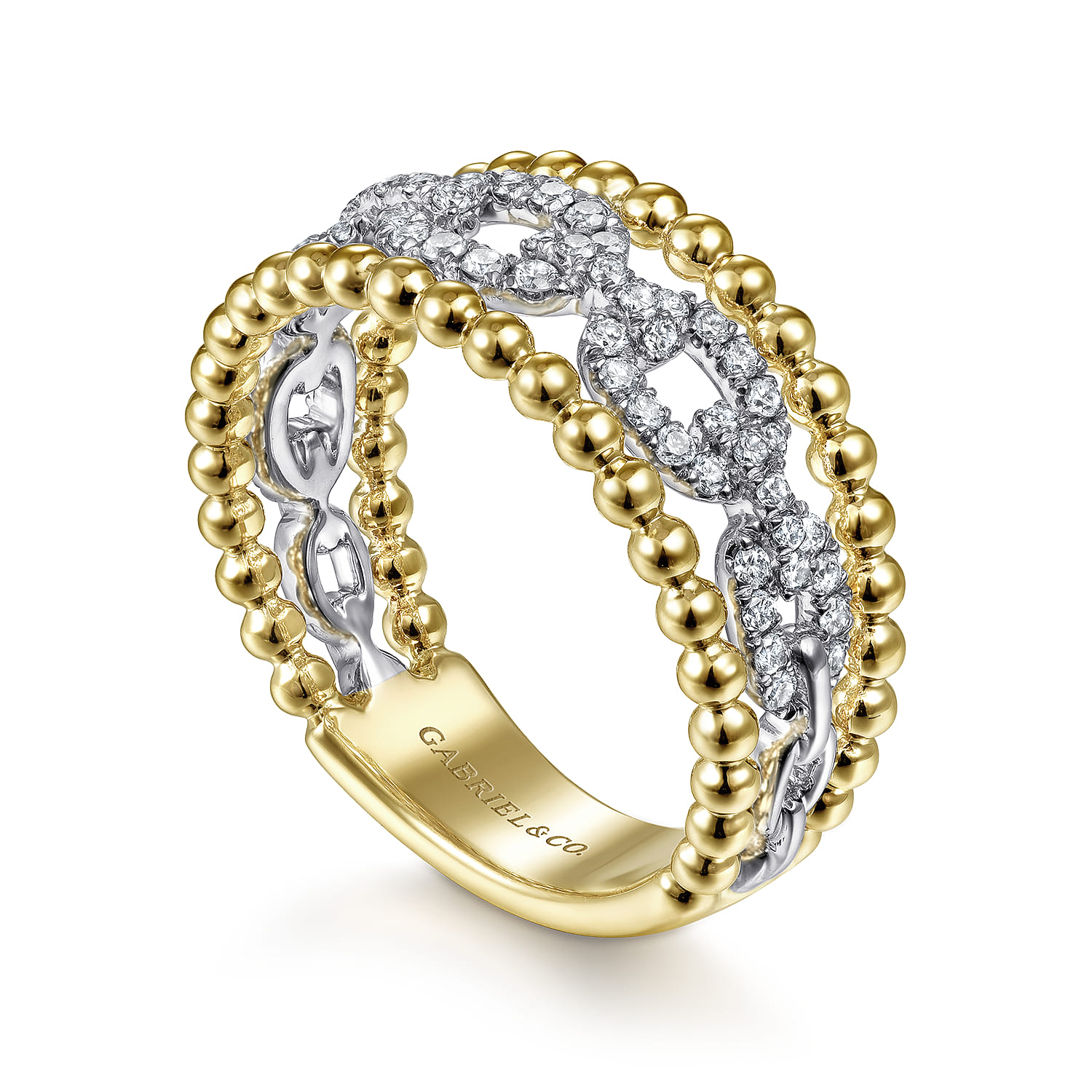 Wide Band Easy-Stack Ring 14K White and Yellow Gold Diamond 0.35ct Bujukan - 0.35 ct - Shot 3