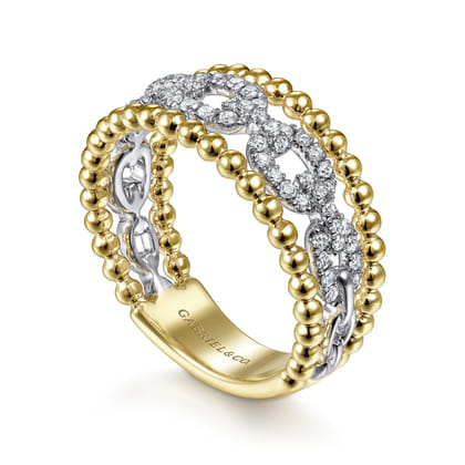 Wide Band Easy-Stack Ring 14K White and Yellow Gold Diamond 0.35ct Bujukan