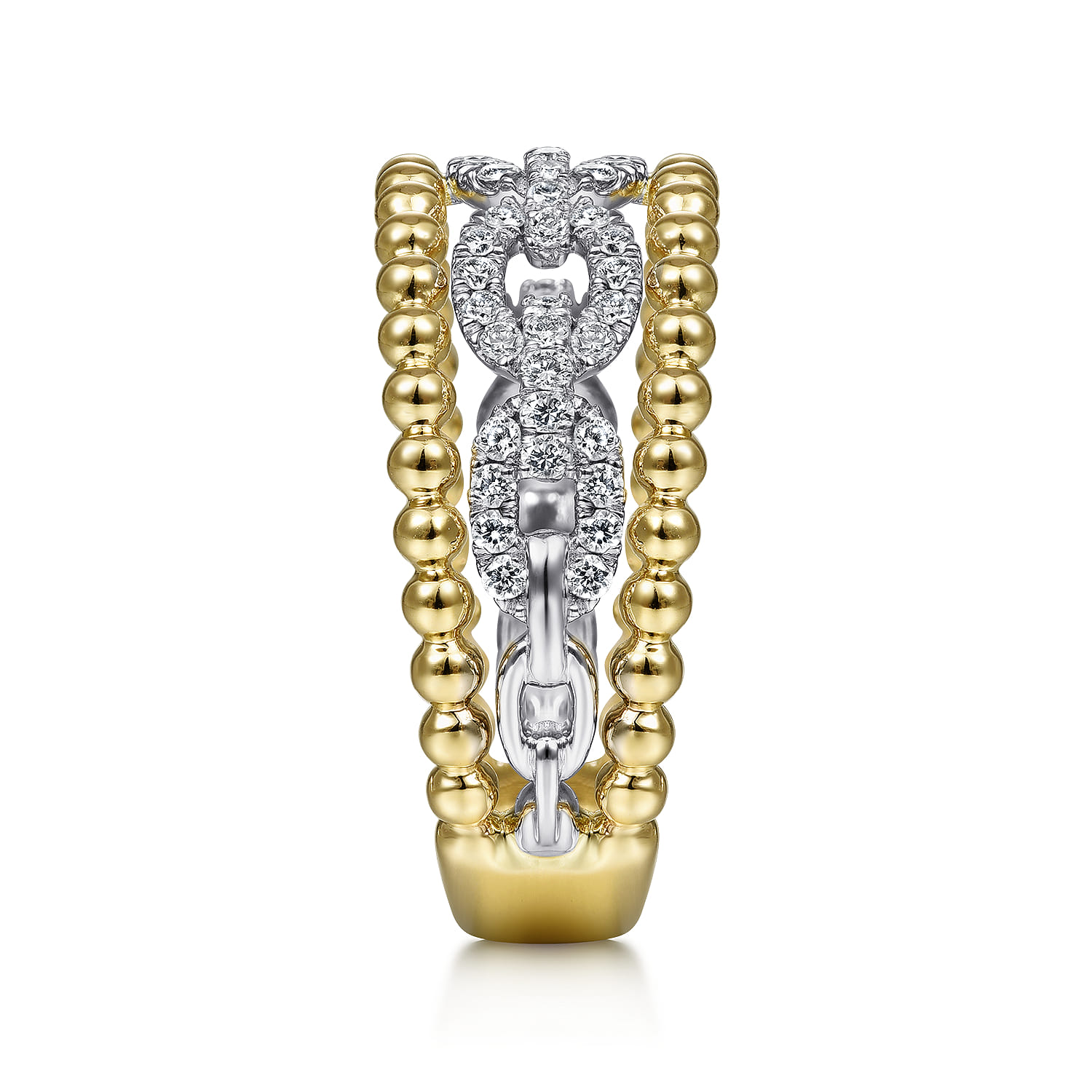 Wide Band Easy-Stack Ring 14K White and Yellow Gold Diamond 0.35ct Bujukan - 0.35 ct - Shot 4