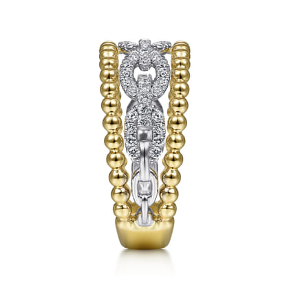 Wide Band Easy-Stack Ring 14K White and Yellow Gold Diamond 0.35ct Bujukan