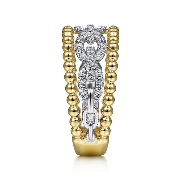 Wide Band Easy-Stack Ring 14K White and Yellow Gold Diamond 0.35ct Bujukan - 0.35 ct - Shot 4