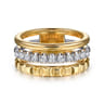 Wide Band Easy-Stack Ring 14K White and Yellow Gold Diamond 0.3ct - 0.3 ct
