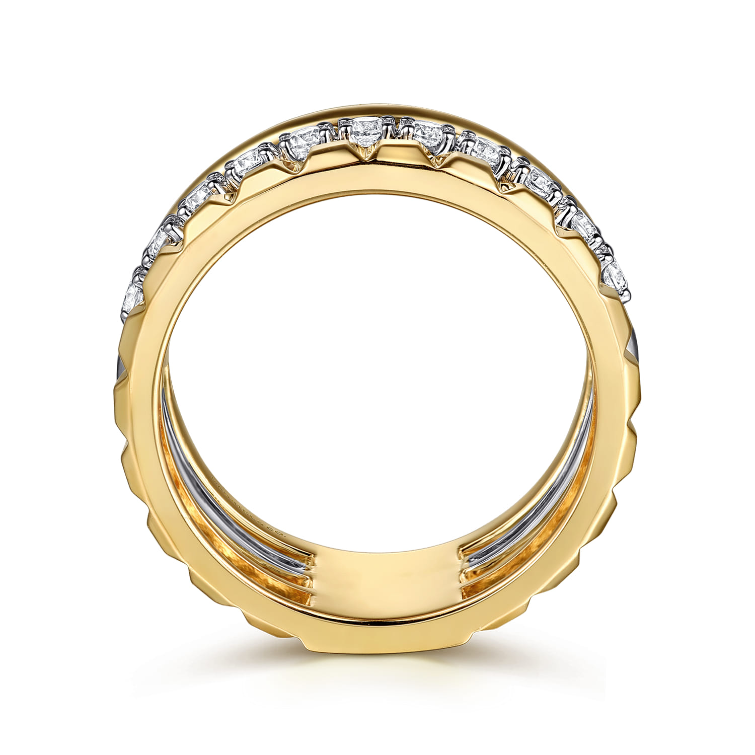 Wide Band Easy-Stack Ring 14K White and Yellow Gold Diamond 0.3ct