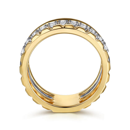 Wide Band Easy-Stack Ring 14K White and Yellow Gold Diamond 0.3ct
