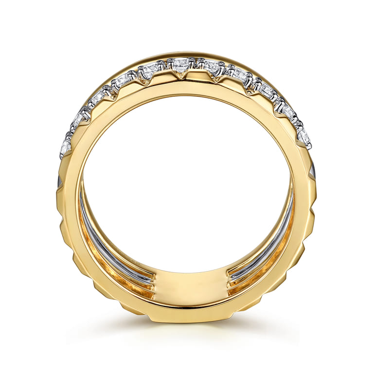 Wide Band Easy-Stack Ring 14K White and Yellow Gold Diamond 0.3ct - 0.3 ct - Shot 2