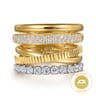 Wide Band Easy-Stack Ring 14K White and Yellow Gold Diamond 0.65ct - 0.65 ct