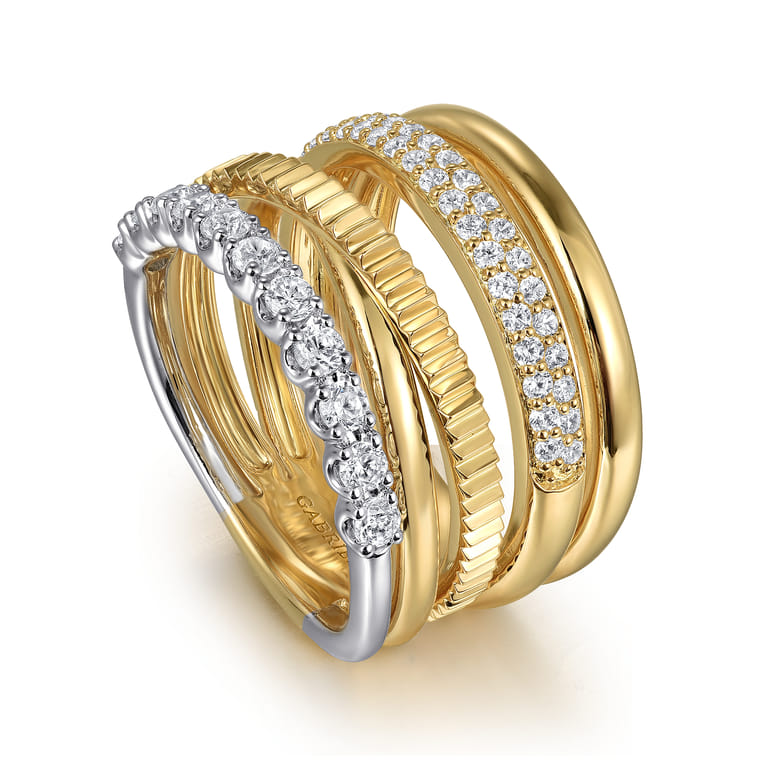 Wide Band Easy-Stack Ring 14K White and Yellow Gold Diamond 0.65ct - 0.65 ct - Shot 3