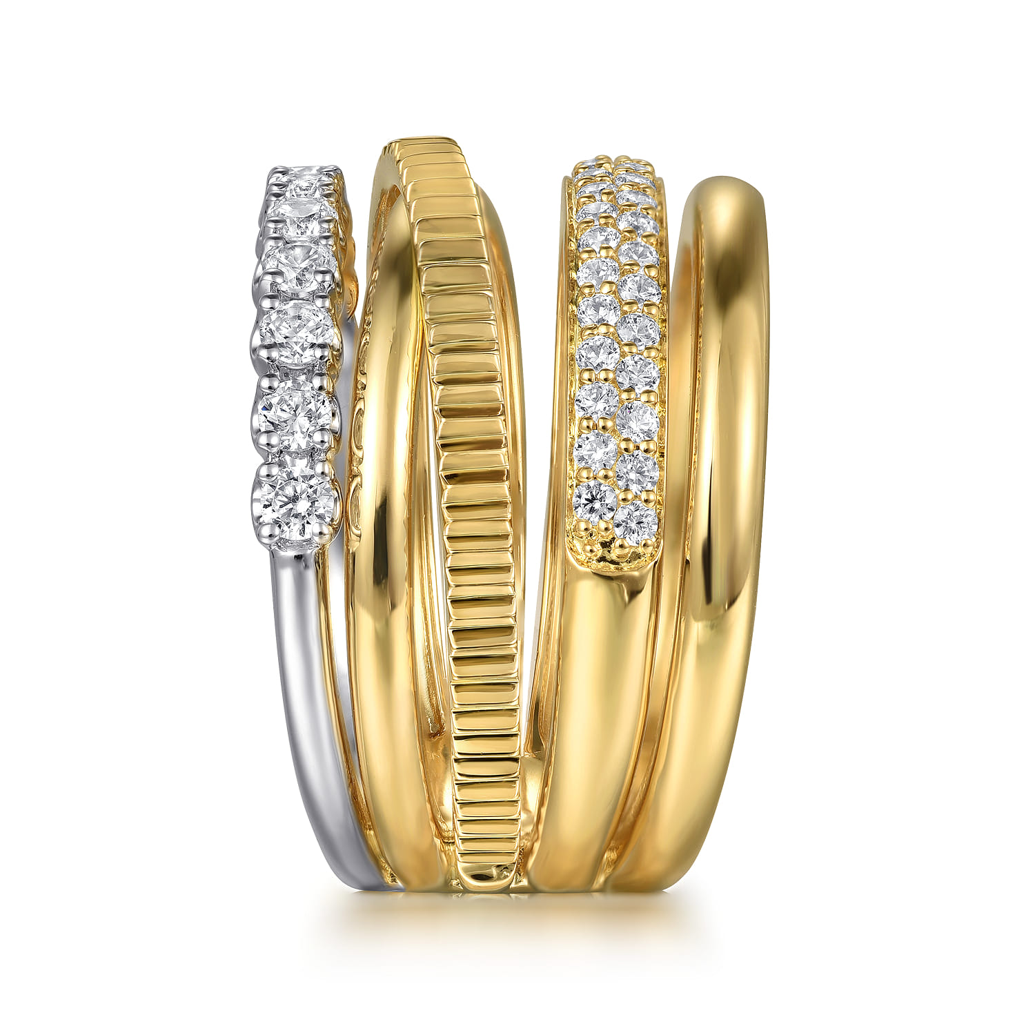 Wide Band Easy-Stack Ring 14K White and Yellow Gold Diamond 0.65ct - 0.65 ct - Shot 4