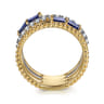 Wide Band Easy-Stack Ring 14K White and Yellow Gold Diamond and Blue Sapphire 0.2ct - 0.2 ct