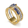 Wide Band Easy-Stack Ring 14K White and Yellow Gold Diamond and Blue Sapphire 0.2ct - 0.2 ct