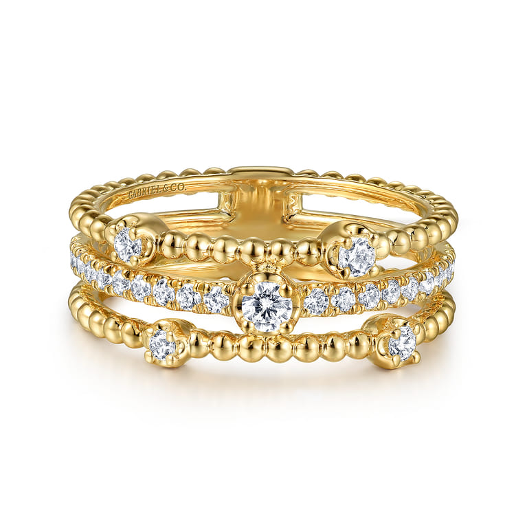 Wide Band Easy-Stack Ring 14K Yellow Gold Diamond 0.35ct Bujukan - 0.35 ct - Shot 1