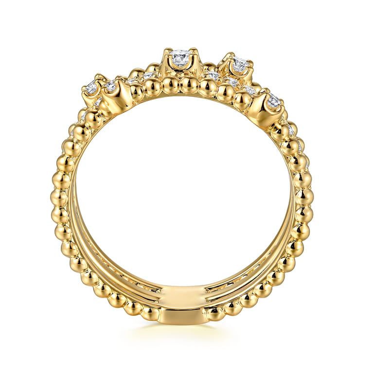 Wide Band Easy-Stack Ring 14K Yellow Gold Diamond 0.35ct Bujukan - 0.35 ct - Shot 2