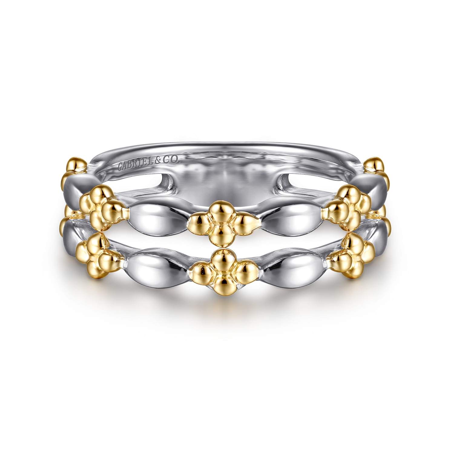 Wide Band Easy-Stack Ring 14K Yellow Gold and 925 Sterling Silver Bujukan