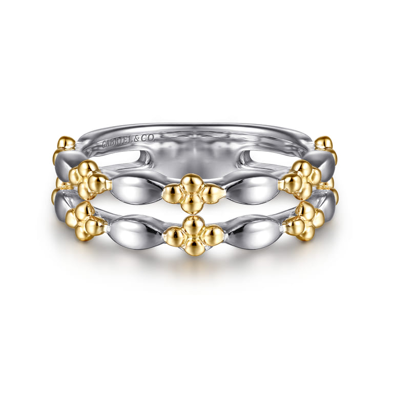 Wide Band Easy-Stack Ring 14K Yellow Gold and 925 Sterling Silver Bujukan - Shot 1