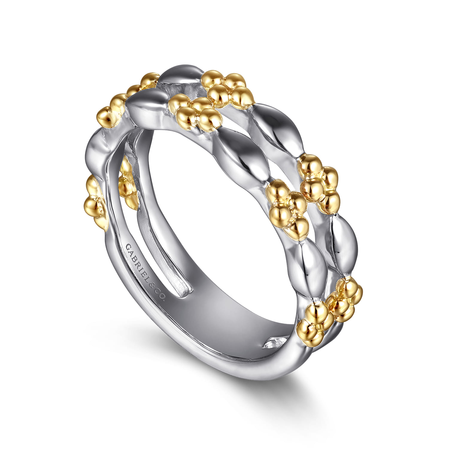 Wide Band Easy-Stack Ring 14K Yellow Gold and 925 Sterling Silver Bujukan