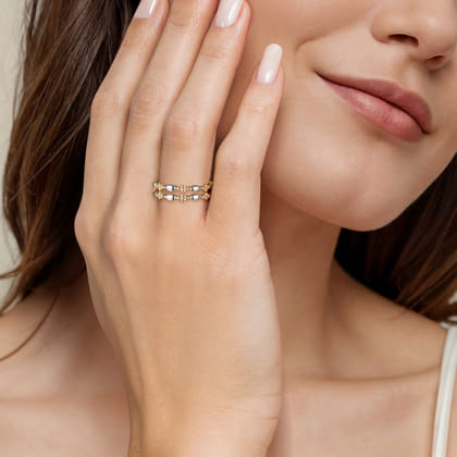 Wide Band Easy-Stack Ring 14K Yellow Gold and 925 Sterling Silver Bujukan